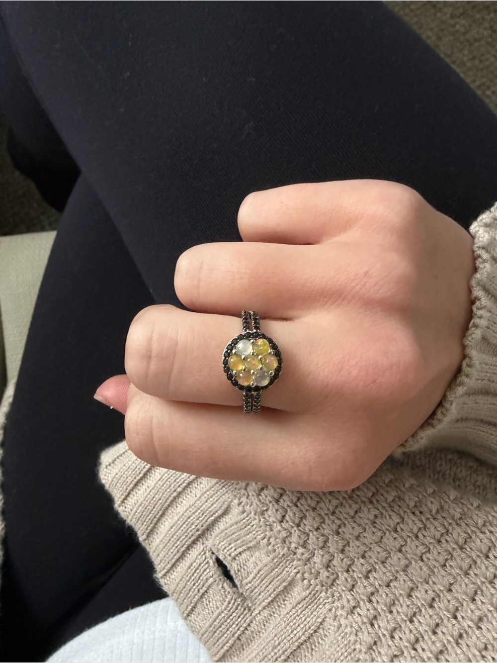Vintage Welo Opal and Black Spinel Ring